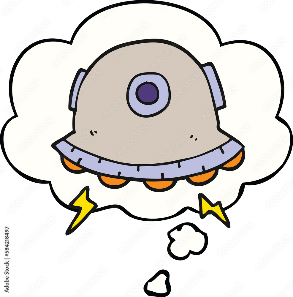 cartoon UFO and thought bubble cartoon UFO and thought bubble