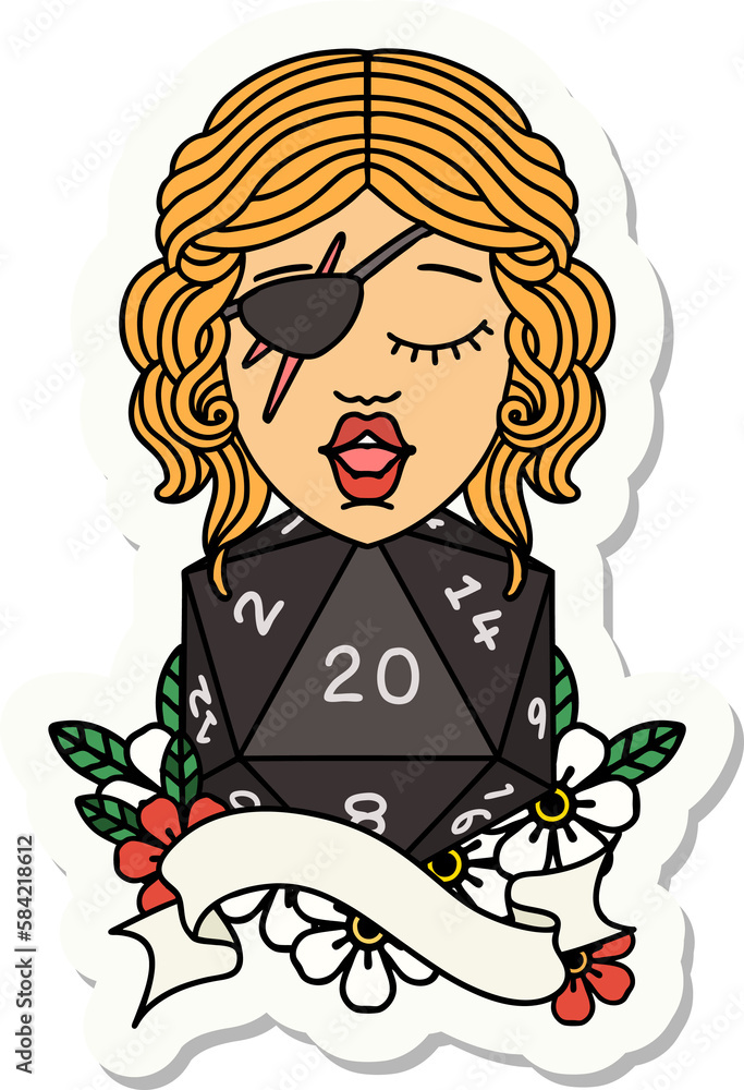 human rogue with natural 20 dice roll sticker human rogue with natural 20 dice roll sticker