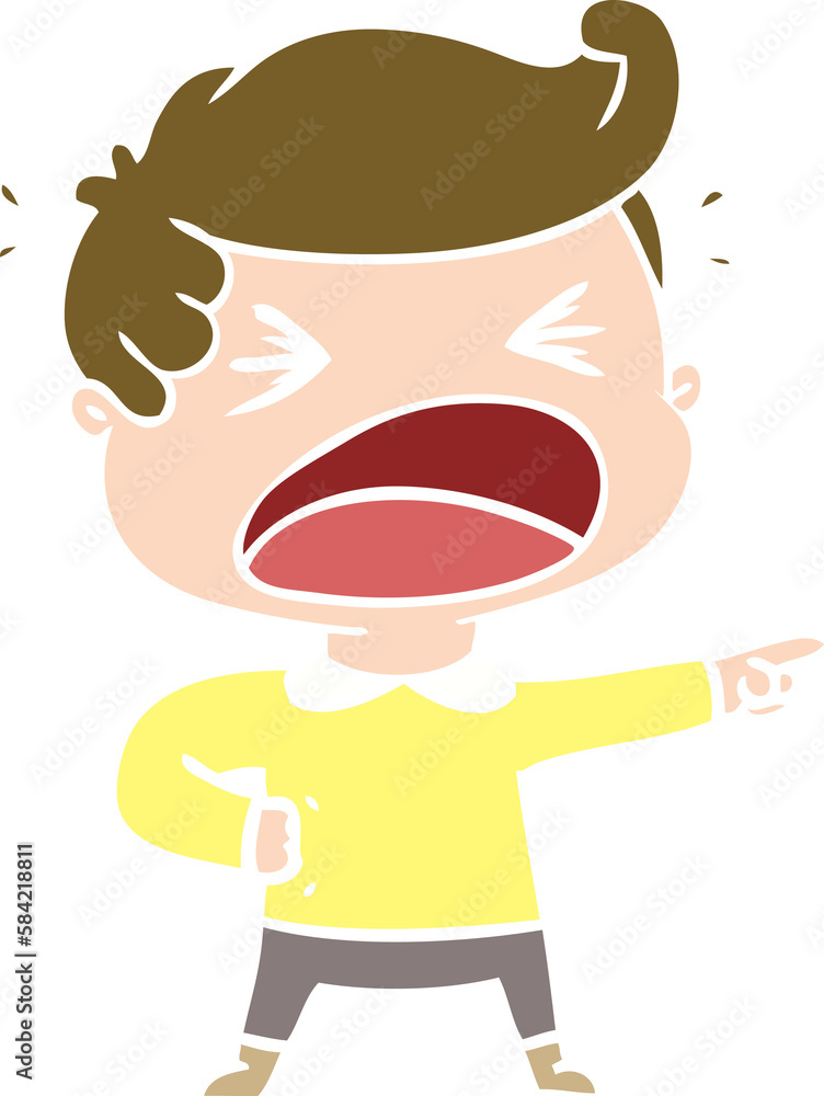 flat color style cartoon shouting man pointing finger flat color style cartoon shouting man pointing finger