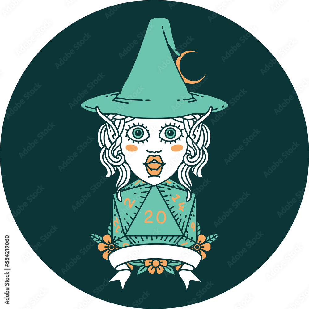 elf mage character with natural twenty dice roll icon elf mage character with natural twenty dice roll icon