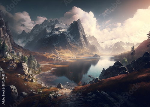 A beautiful Landscape from a Lake with Mountains by AI