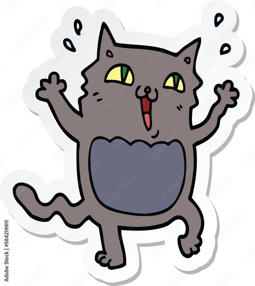 sticker of a cartoon crazy excited cat sticker of a cartoon crazy excited cat