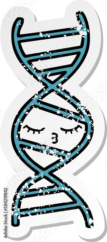 distressed sticker of a cute cartoon DNA strand