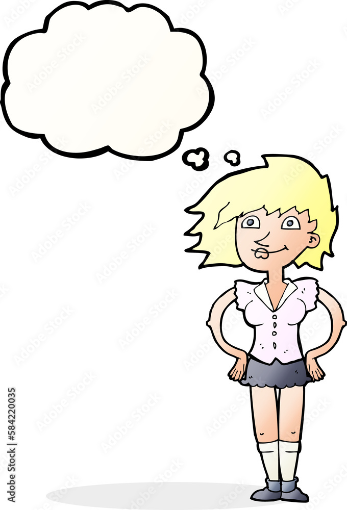 cartoon woman with hands on hips with thought bubble cartoon woman with hands on hips with thought bubble