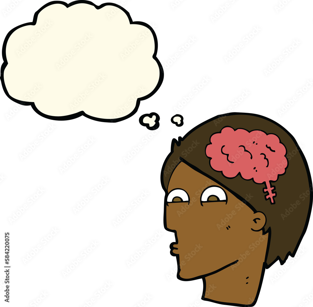 cartoon head with brain symbol with thought bubble cartoon head with brain symbol with thought bubble