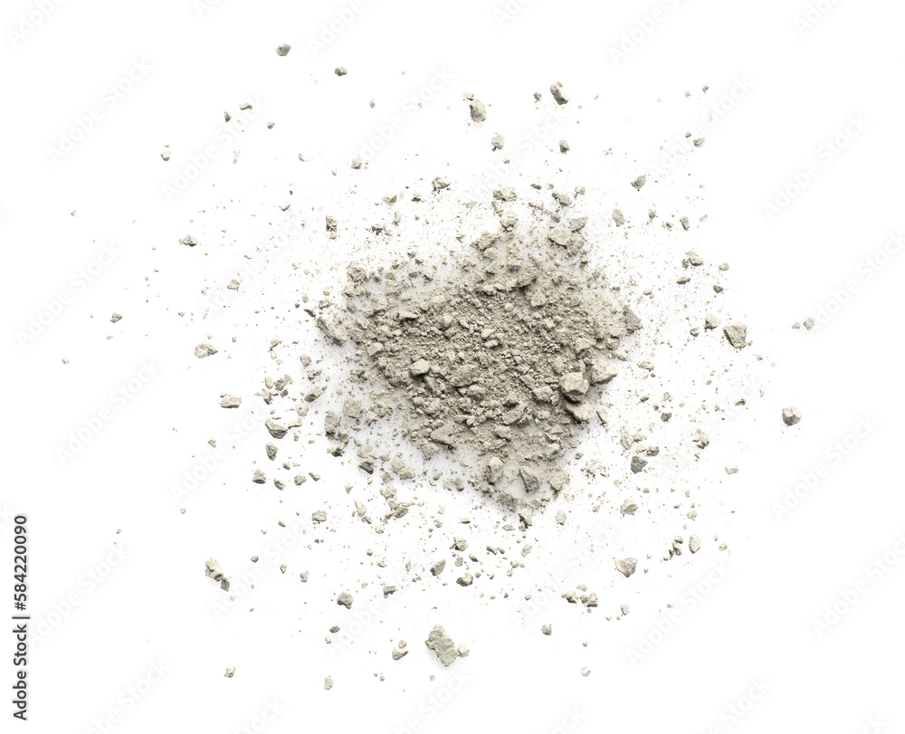 Pile of light dust scattered on white background, top view Pile of light dust scattered on white background, top view
