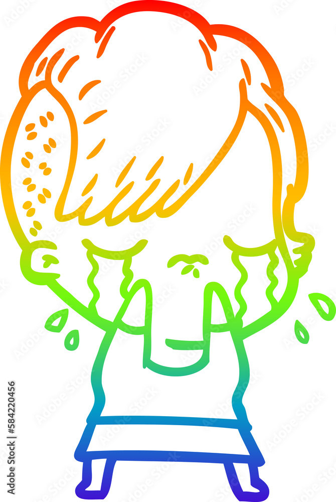 rainbow gradient line drawing cartoon crying girl rainbow gradient line drawing cartoon crying girl