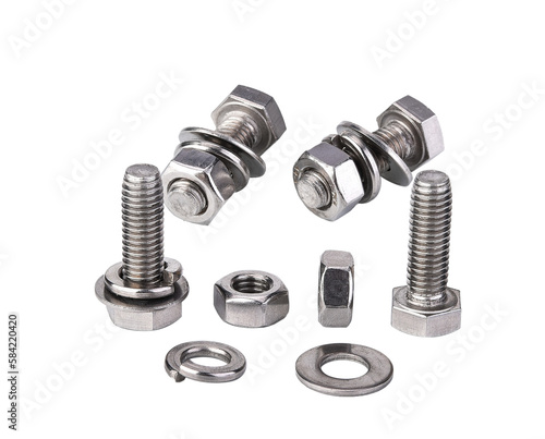 Hex bolt nut and washer on transparen png. photo