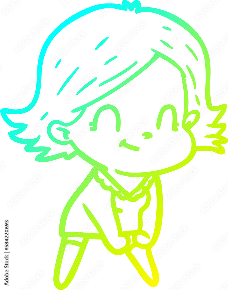 Fototapeta premium cold gradient line drawing cartoon friendly girl