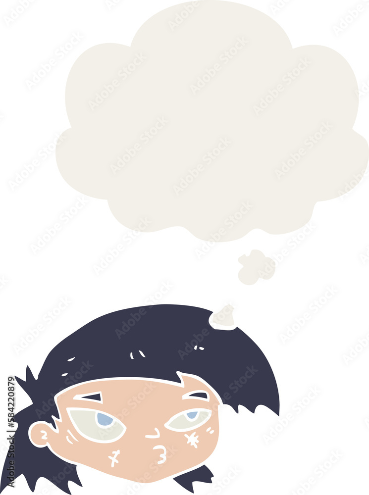 cartoon scratched up face and thought bubble in retro style cartoon scratched up face and thought bubble in retro style