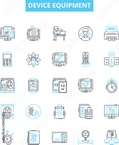 Device equipment vector line icons set. Device, Equipment, Electronics, Gadget, Appliance, Machinery, Tools illustration outline concept symbols and signs