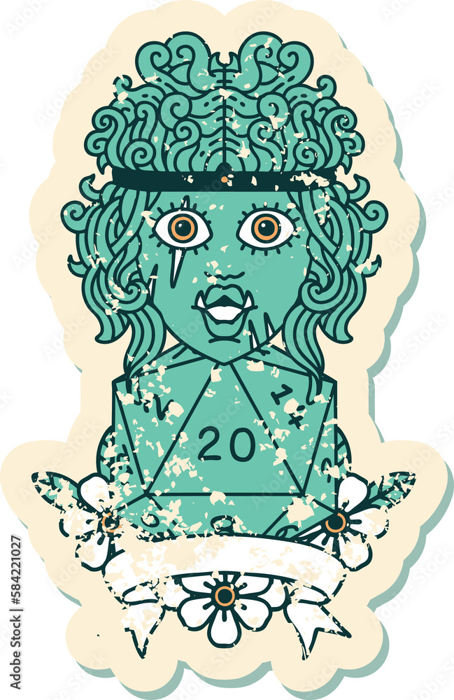 half orc barbarian character with natural 20 dice roll illustration half orc barbarian character with natural 20 dice roll illustration