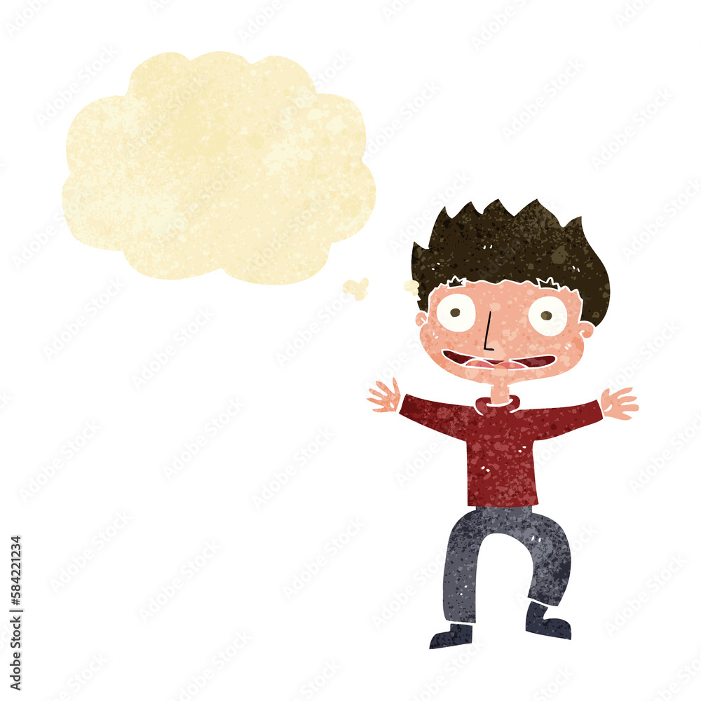 cartoon grinning boy with thought bubble cartoon grinning boy with thought bubble