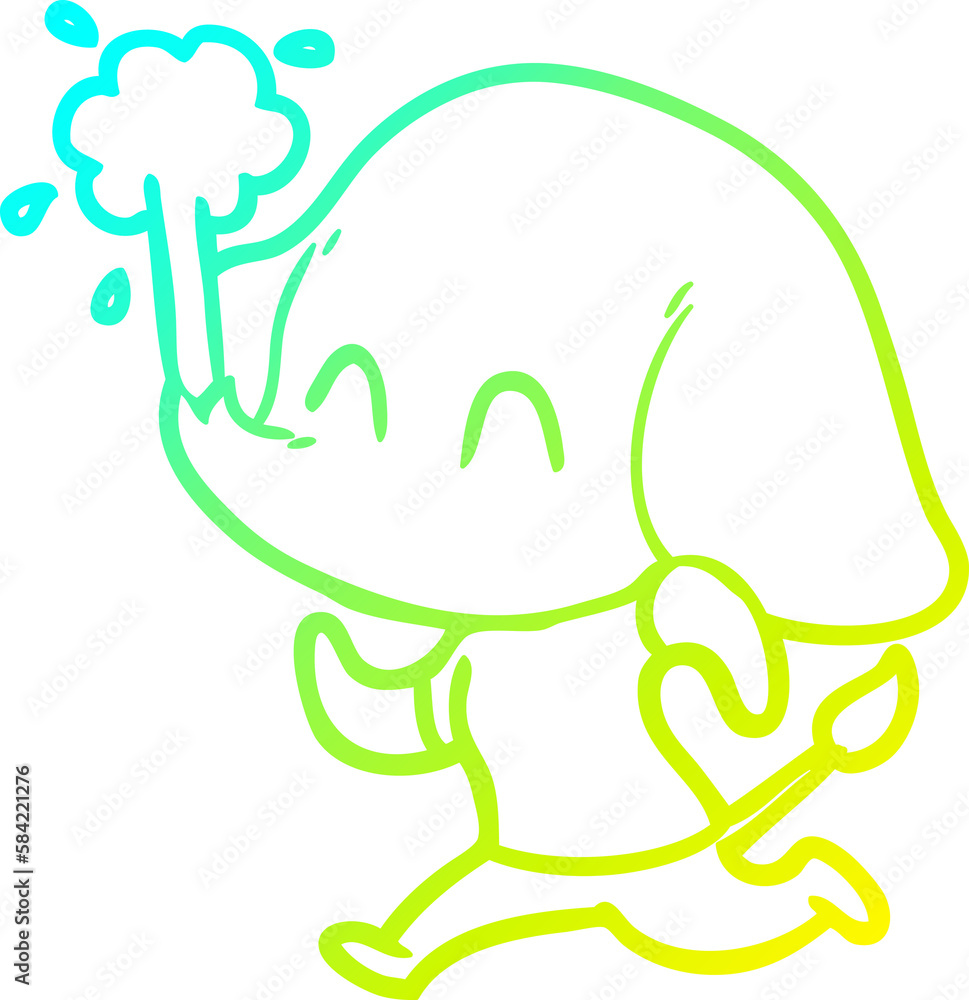 cold gradient line drawing cute cartoon elephant spouting water cold gradient line drawing cute cartoon elephant spouting water