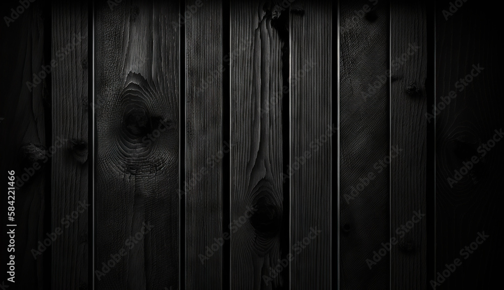 Fototapeta premium Black wood, background texture. Dark wooden surface. Generative AI
