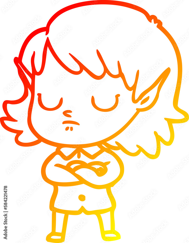 warm gradient line drawing cartoon elf girl warm gradient line drawing cartoon elf girl