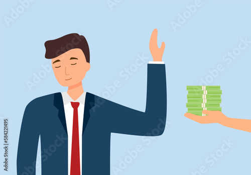 Businessman refusing money offered. Stop corruption.