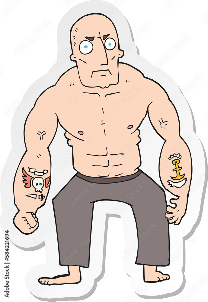 Fototapeta premium sticker of a cartoon tough man