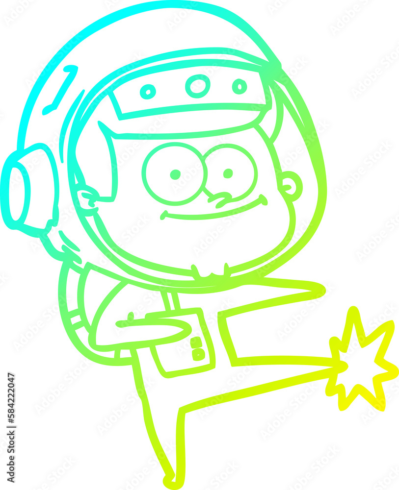 Fototapeta premium cold gradient line drawing happy astronaut cartoon