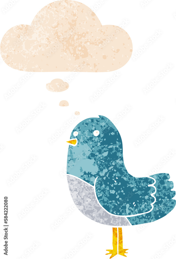 cartoon bird and thought bubble in retro textured style cartoon bird and thought bubble in retro textured style