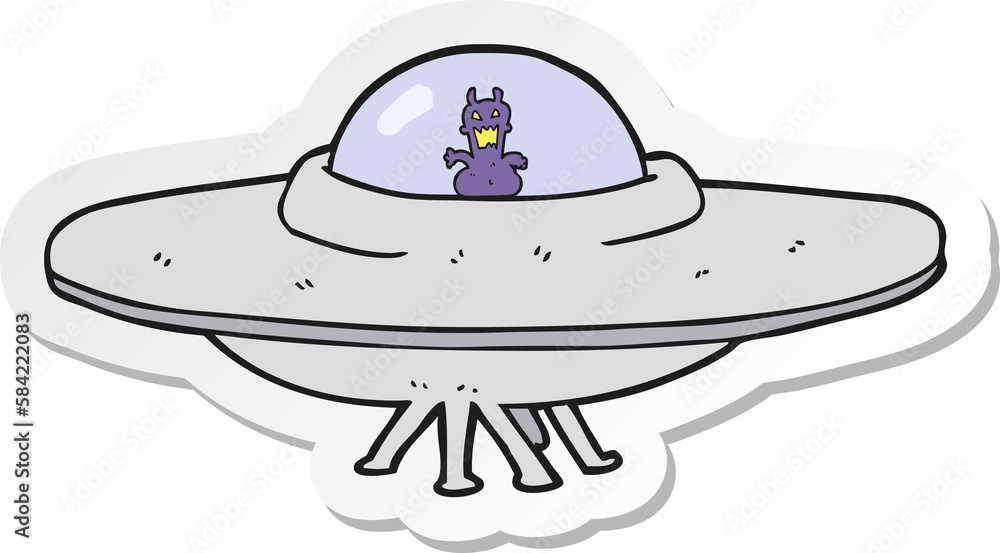 sticker of a cartoon UFO sticker of a cartoon UFO