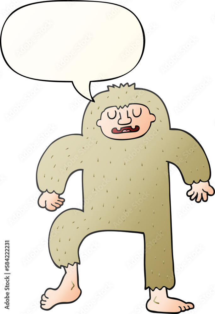cartoon bigfoot and speech bubble in smooth gradient style cartoon bigfoot and speech bubble in smooth gradient style