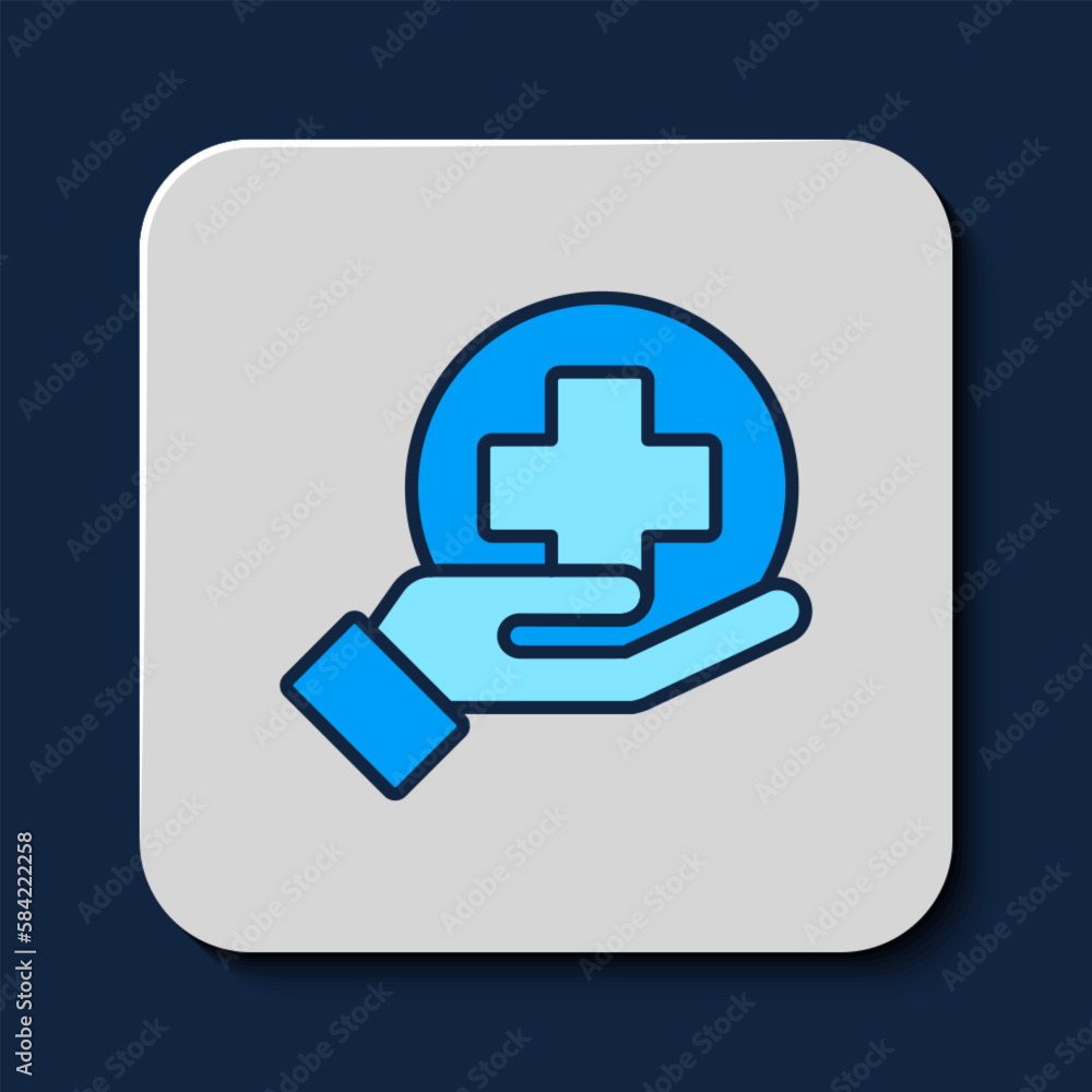 Filled outline Cross hospital medical icon isolated on blue background. First aid. Diagnostics symbol. Medicine and pharmacy sign. Vector Filled outline Cross hospital medical icon isolated on blue background. First aid. Diagnostics symbol. Medicine and pharmacy sign. Vector