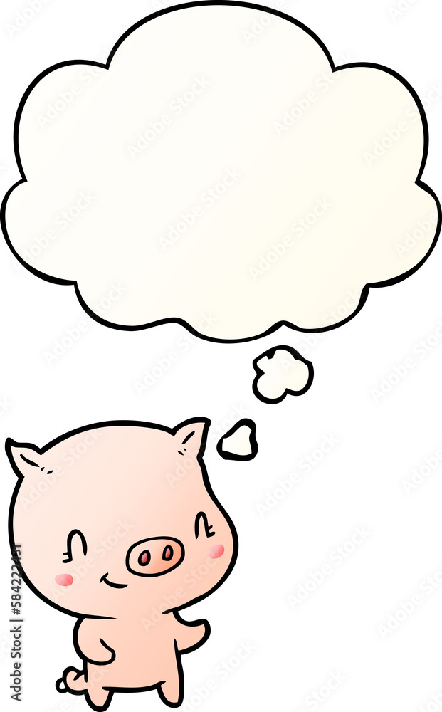cartoon pig and thought bubble in smooth gradient style