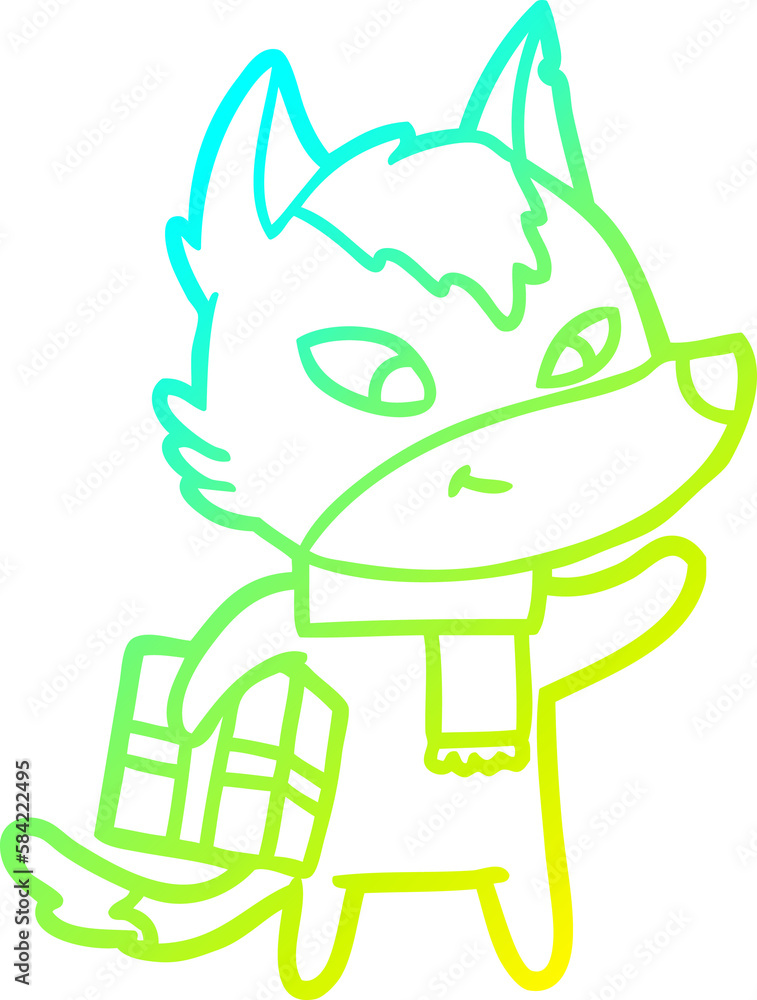 cold gradient line drawing friendly cartoon christmas wolf cold gradient line drawing friendly cartoon christmas wolf