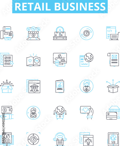 Retail business vector line icons set. Shops, Retailers, Merchandise, Selling, Storefronts, Outlets, Goods illustration outline concept symbols and signs
