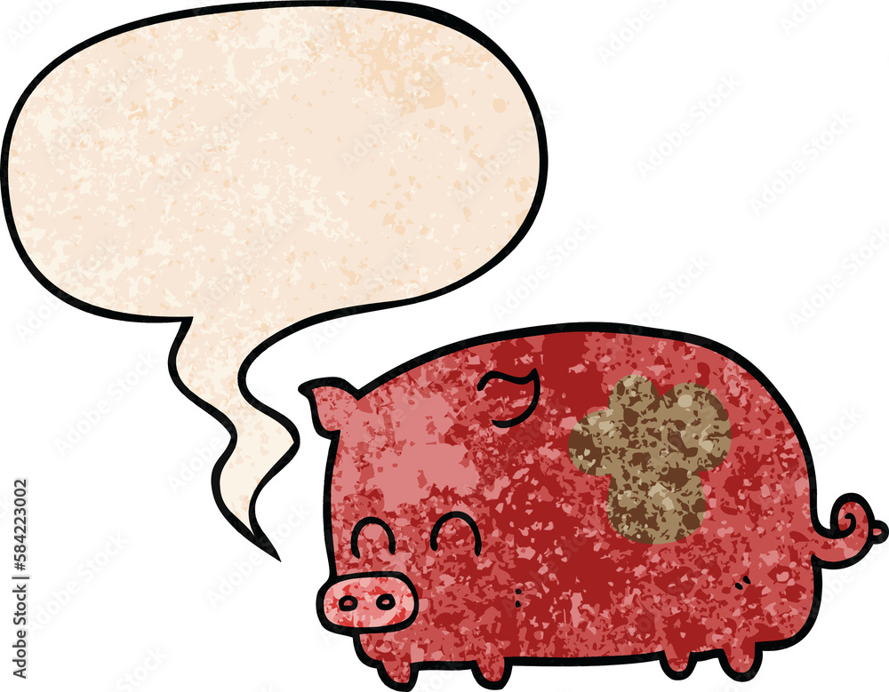 cute cartoon pig and speech bubble in retro texture style cute cartoon pig and speech bubble in retro texture style