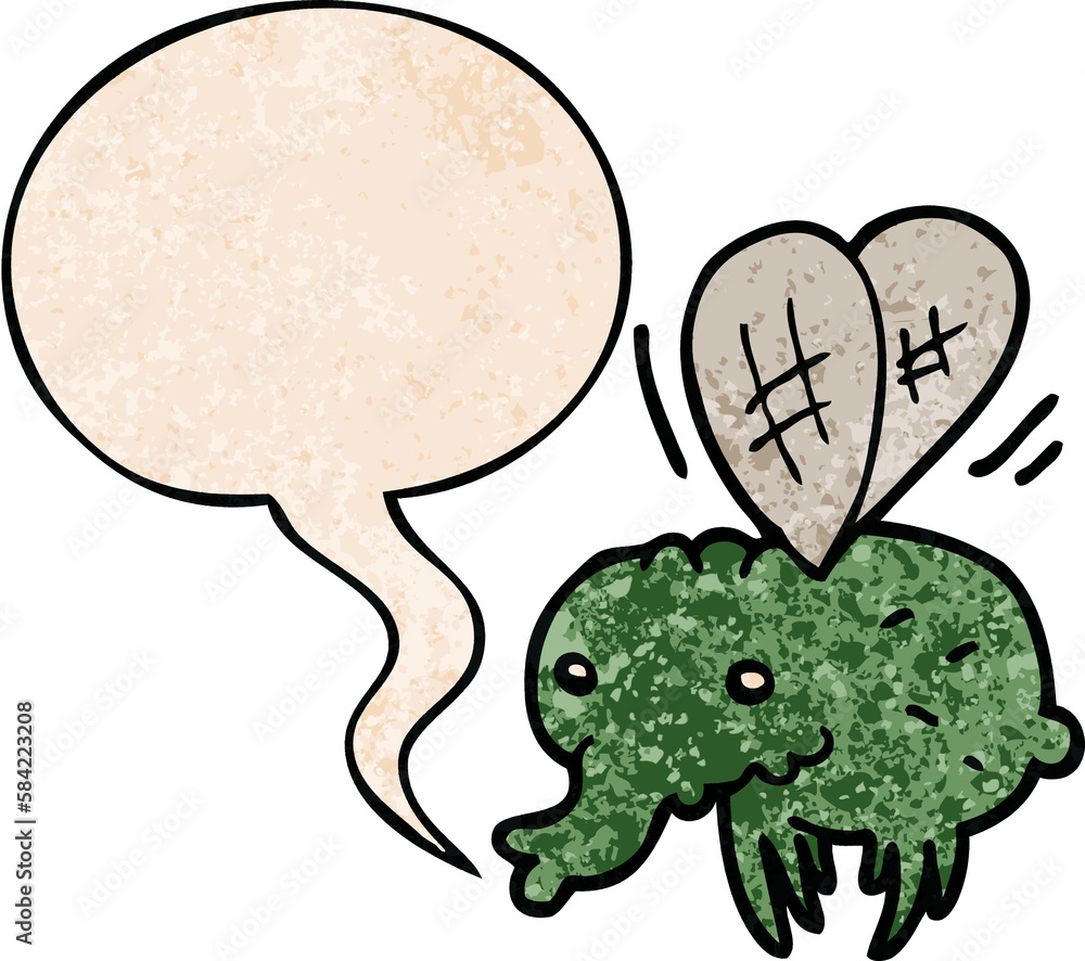 cartoon fly and speech bubble in retro texture style cartoon fly and speech bubble in retro texture style