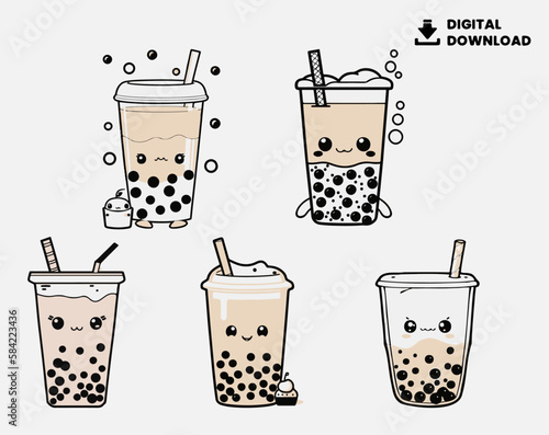 This vector file features a cute and kawaii design of a Boba Bubble Tea, perfect for use as a clipart or SVG cut file. It's ideal for those who love Bubble Tea.

