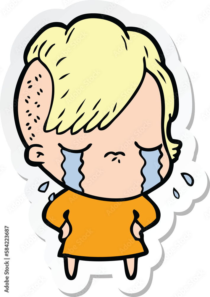 sticker of a cartoon crying girl sticker of a cartoon crying girl