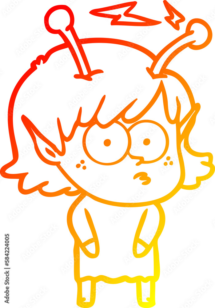 warm gradient line drawing cartoon alien girl warm gradient line drawing cartoon alien girl