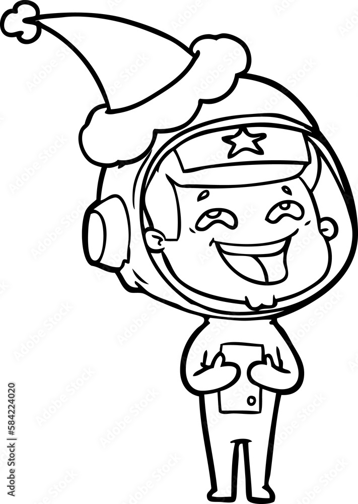 line drawing of a laughing astronaut wearing santa hat line drawing of a laughing astronaut wearing santa hat