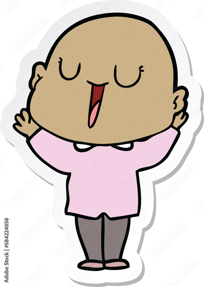 sticker of a happy cartoon bald man sticker of a happy cartoon bald man