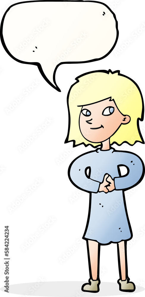 cartoon happy woman with speech bubble cartoon happy woman with speech bubble