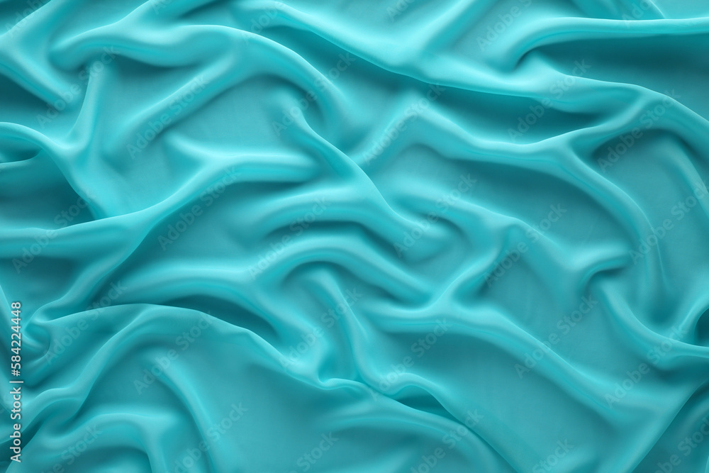 Fototapeta premium Beautiful turquoise tulle fabric as background, top view