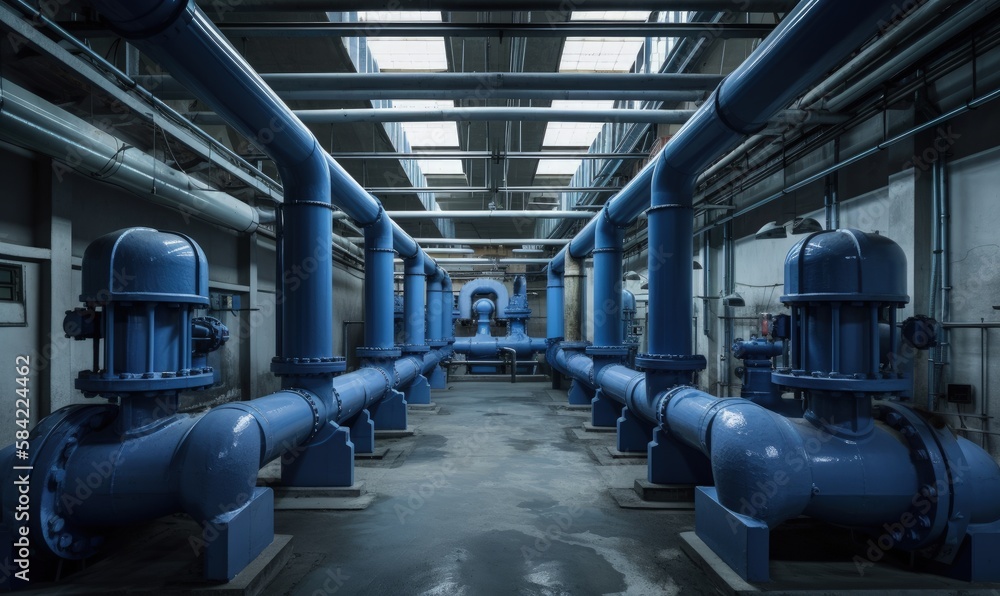 Electricity generation, Power plant blue turbine in the steam turbine