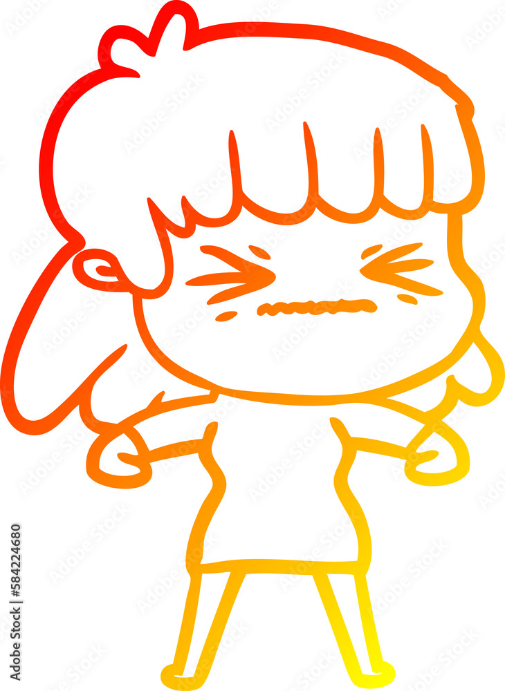 warm gradient line drawing cartoon angry girl