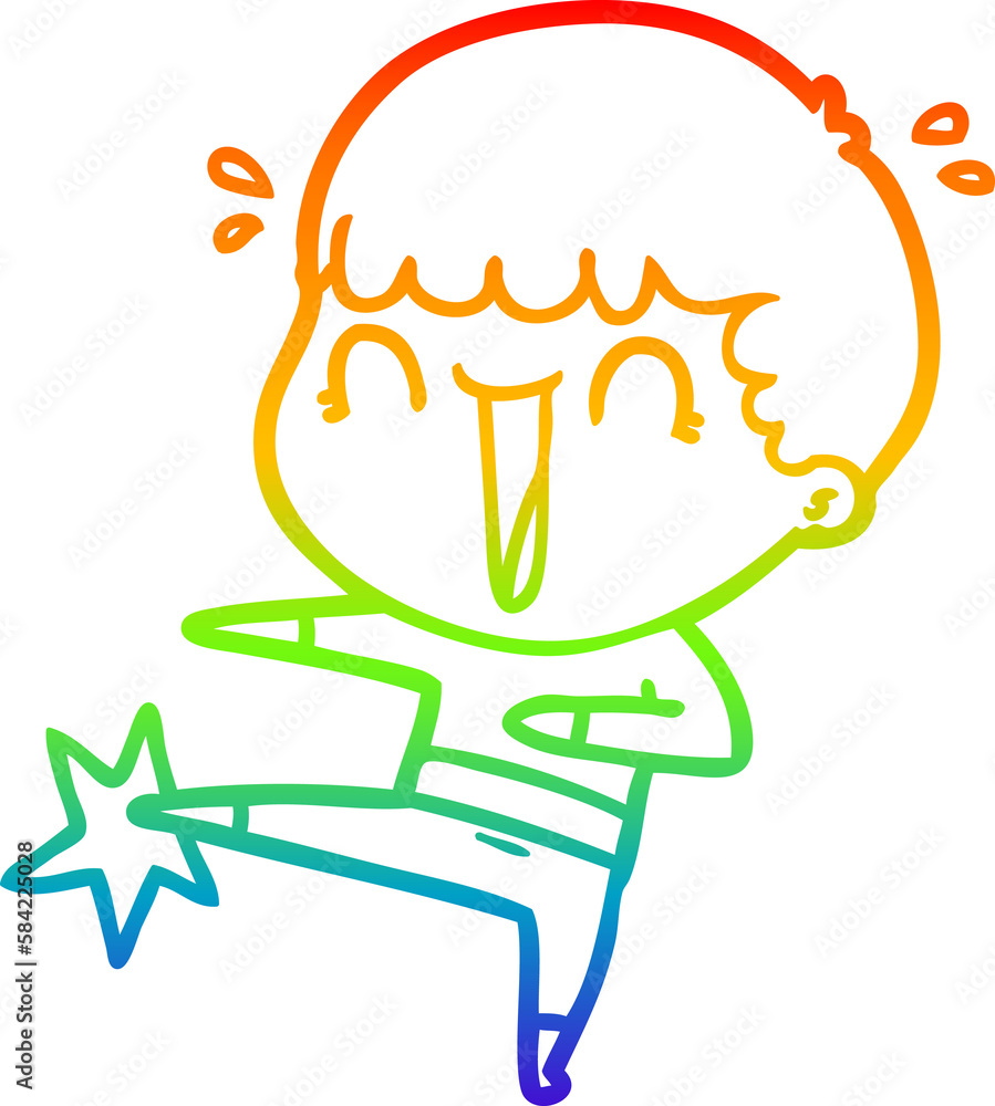 rainbow gradient line drawing laughing cartoon man karate kicking rainbow gradient line drawing laughing cartoon man karate kicking
