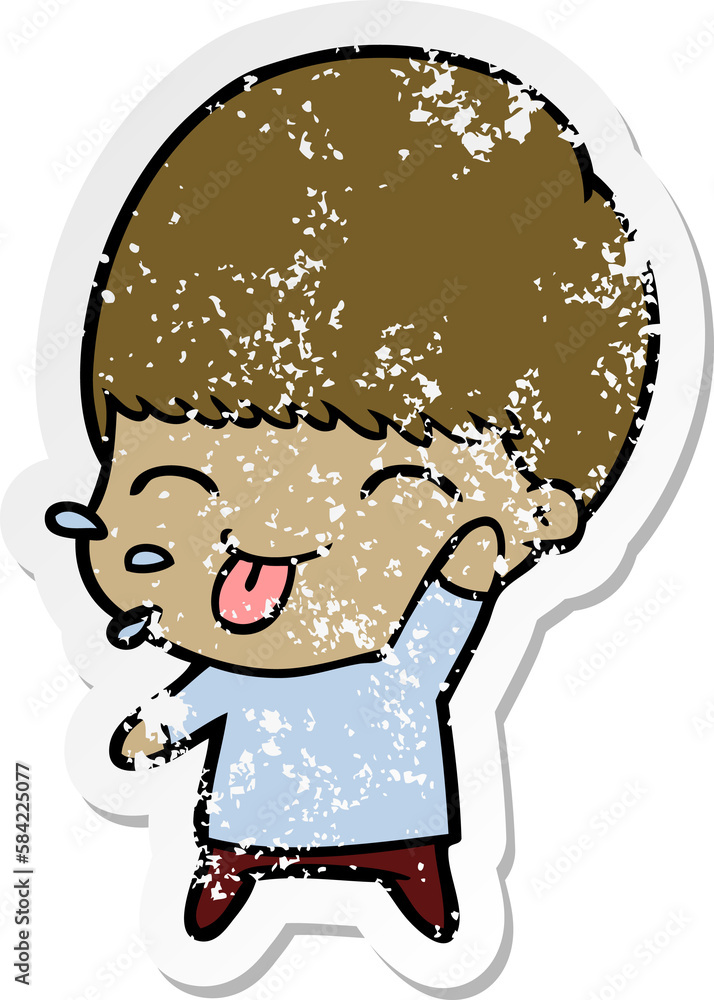 distressed sticker of a cartoon calm boy distressed sticker of a cartoon calm boy