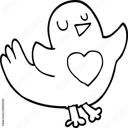 line drawing cartoon bird with love heart