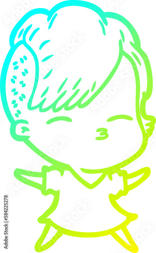 cold gradient line drawing cartoon squinting girl