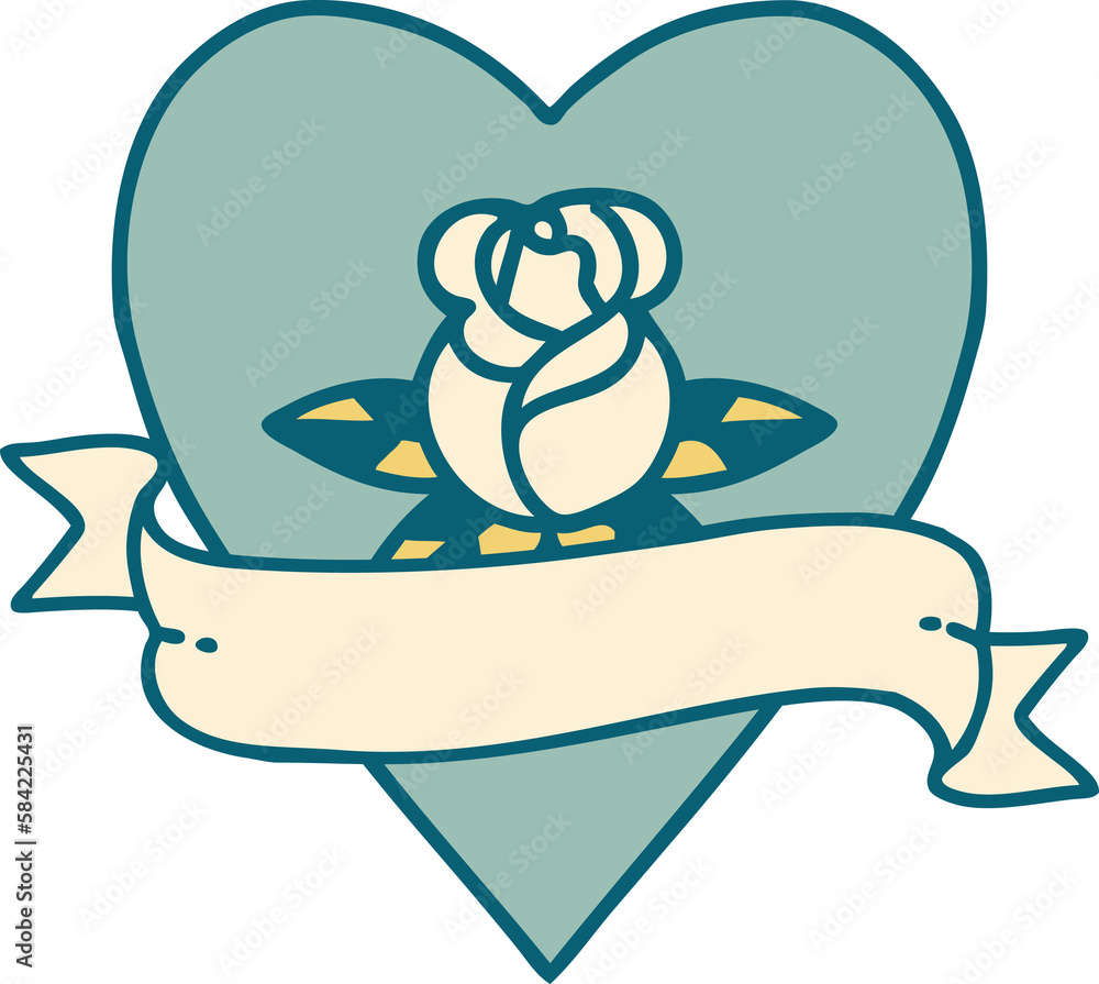 tattoo style icon of a heart rose and banner tattoo style icon of a heart rose and banner