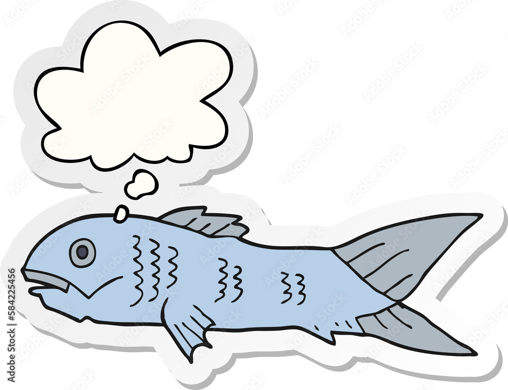 cartoon fish and thought bubble as a printed sticker cartoon fish and thought bubble as a printed sticker