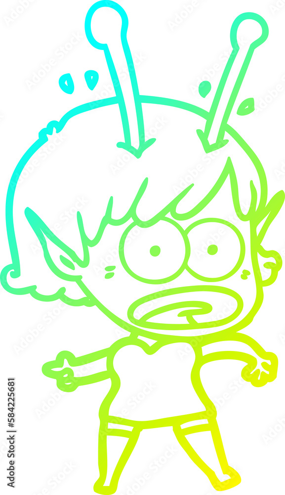 cold gradient line drawing cartoon shocked alien girl cold gradient line drawing cartoon shocked alien girl