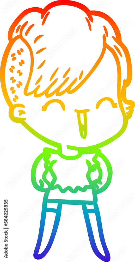 rainbow gradient line drawing cartoon happy hipster girl rainbow gradient line drawing cartoon happy hipster girl