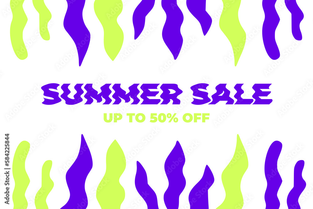 Summer Sale banner with abstract tropical leaves and minimal flowers. Design templates for sale, advertising, promo events. Minimalist and modern style